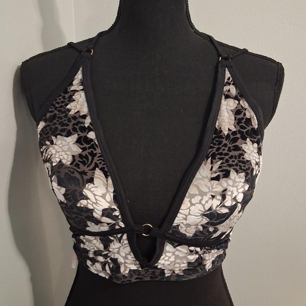 Womens Victoria's Secret PINK black and white floral lace bralette top